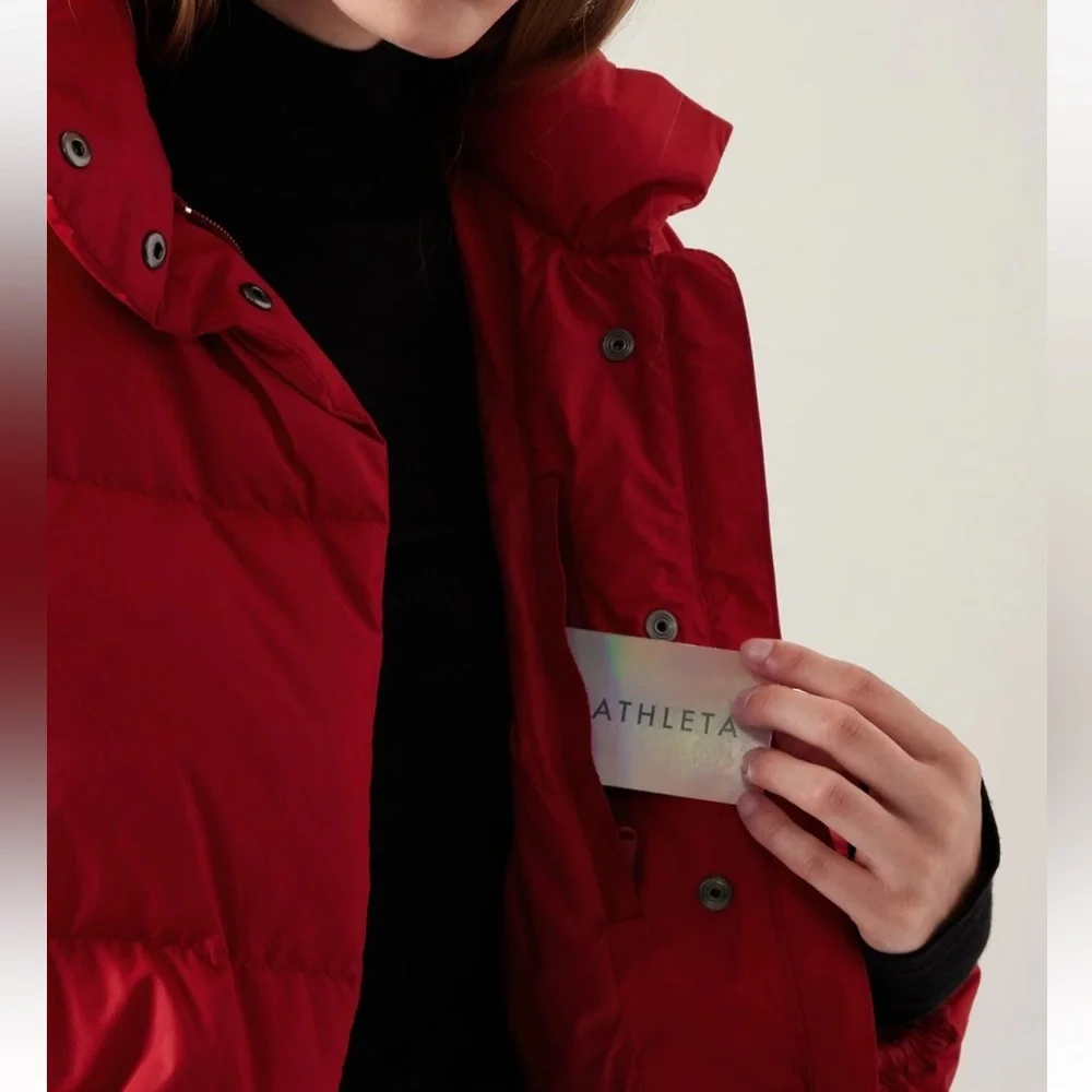 $200 New Athleta Red Summit Down Full zip / Snap Jacket - Candy Red - Womens XL - Picture 6 of 14